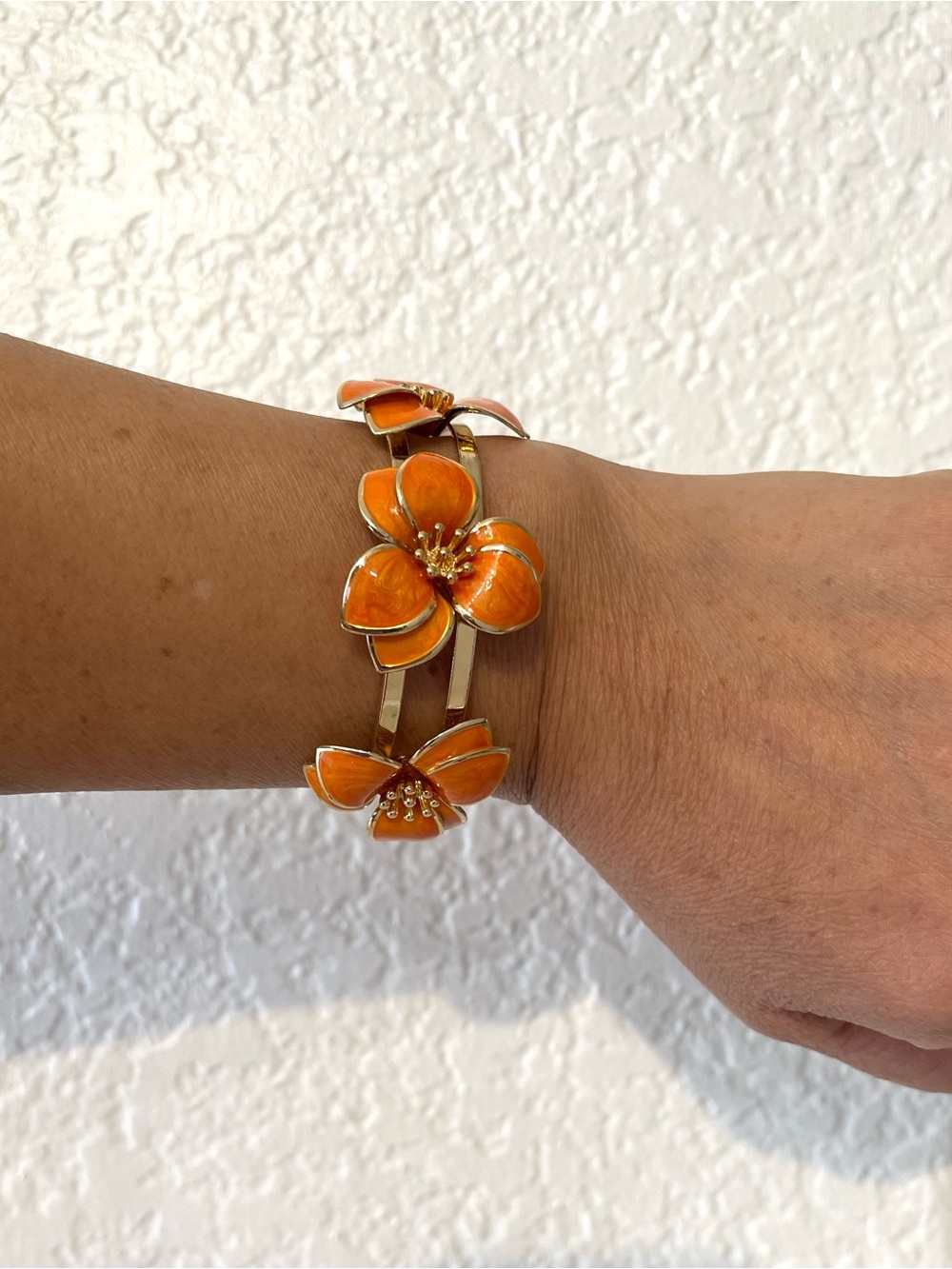 Gold-Tone Orange Enamel Floral Bracelet - Women's Jewelry